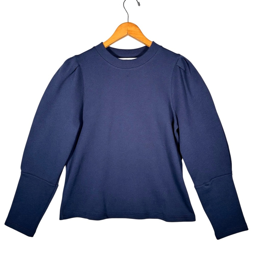 REBECCA TAYLOR Ruched Puff Sleeve Pima Cotton Pullover in navy